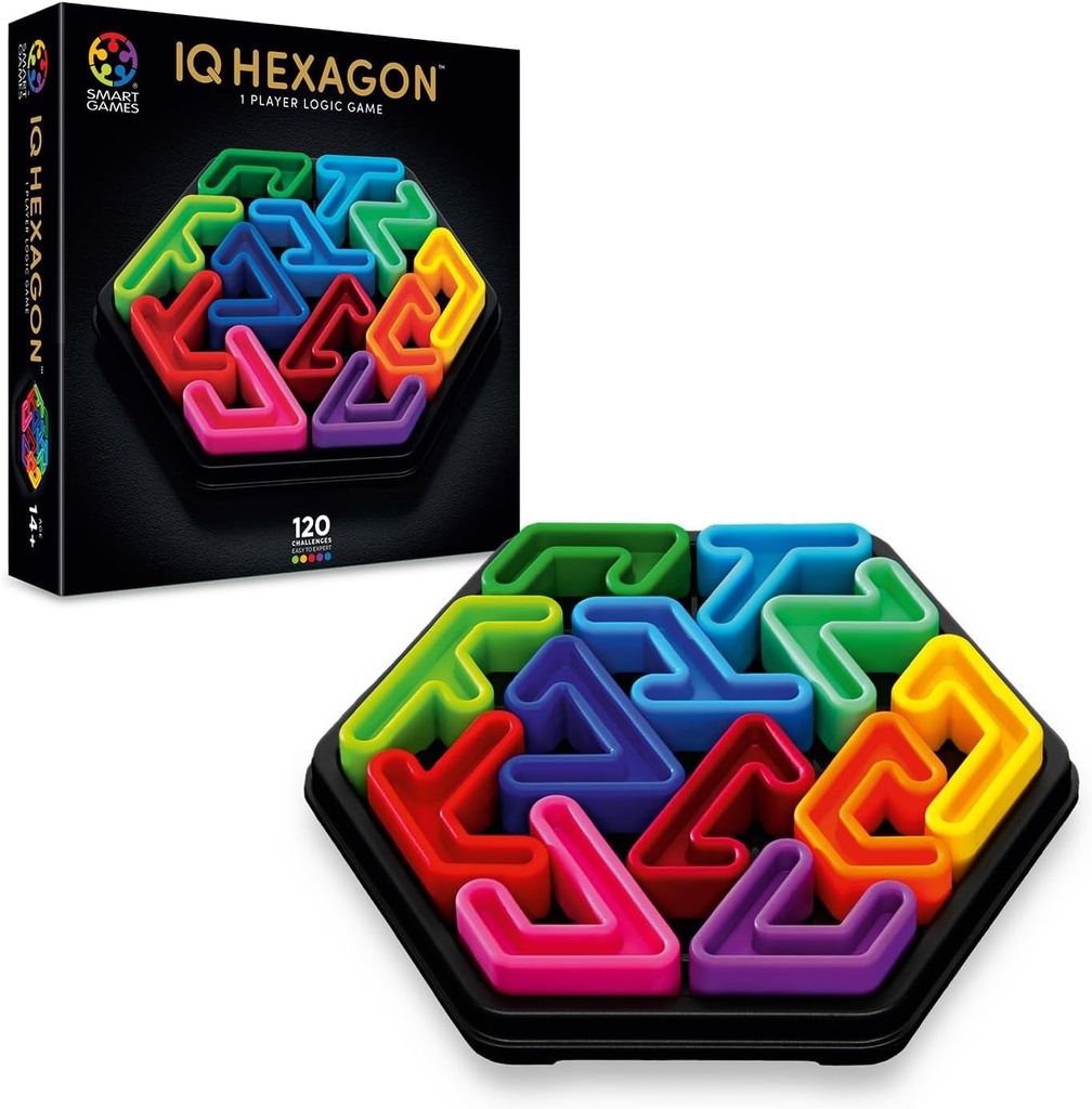 SmartGames - IQ Deluxe Hexagon Puzzle Game with 120 Challenges Ages 14+
